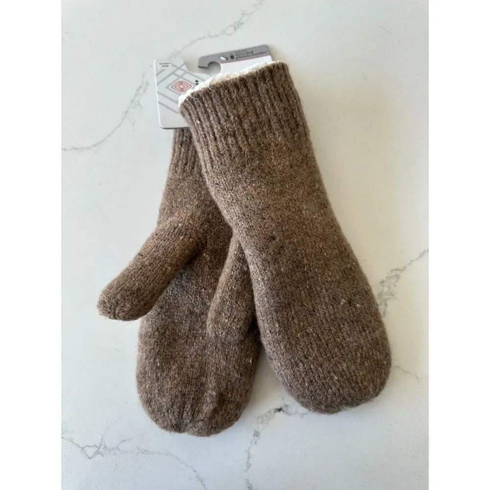 NWT Isotoner Knit Sherpa Lined Mittens Oatmeal Women's One Size